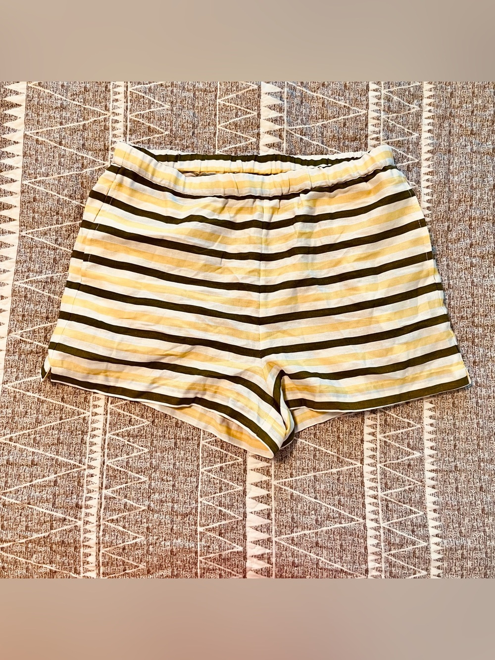 Tuckernuck Striped Pajama Sleep Shorts Olive Yellow Size S